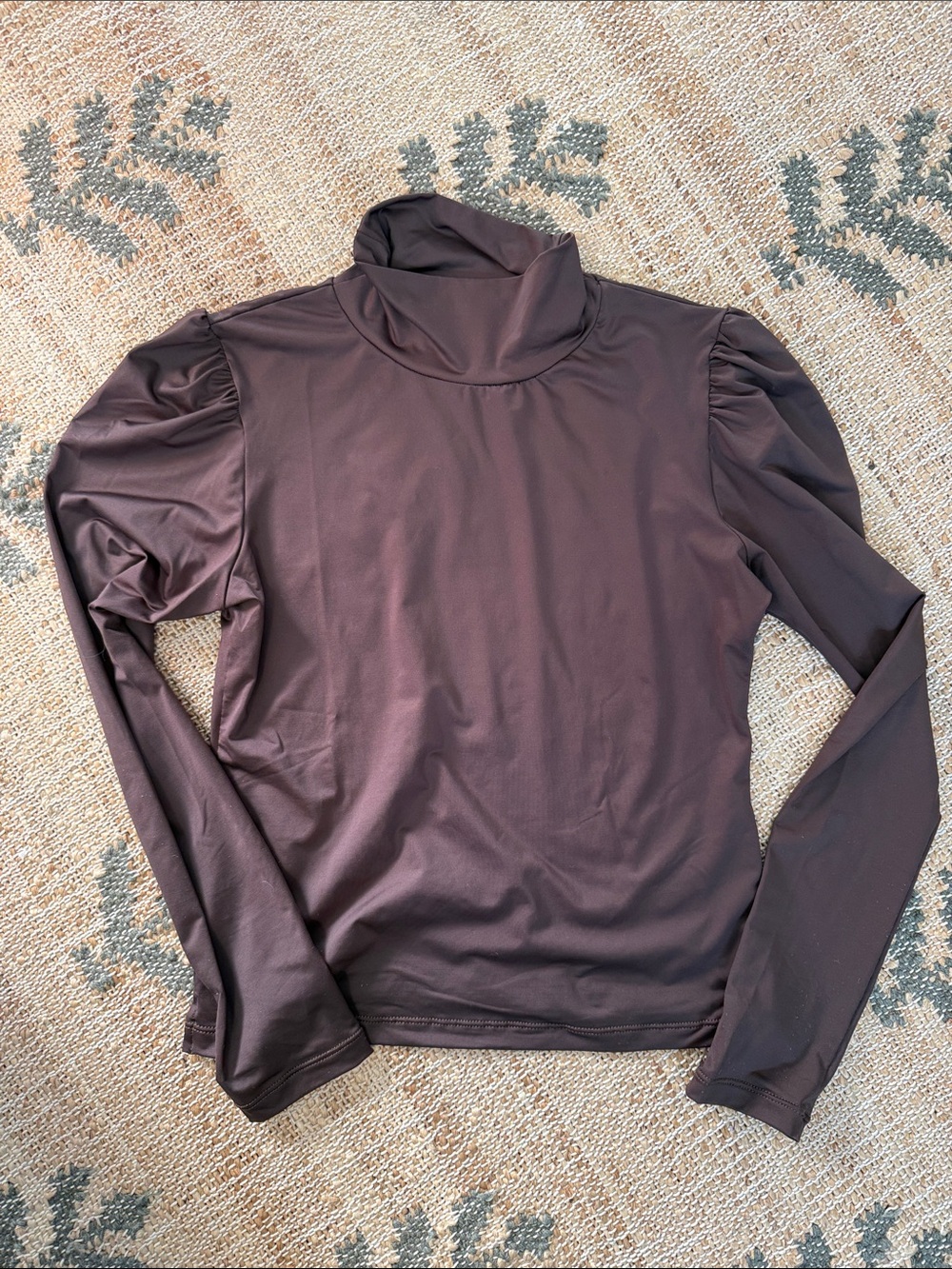 Byrdie Golf Brown Puff Sleeve Turtleneck Top